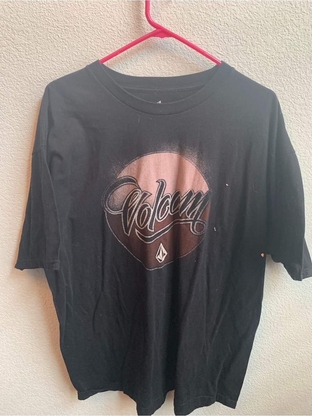 Volcom Black Short Sleeve Tee with Brown and Pink Logo